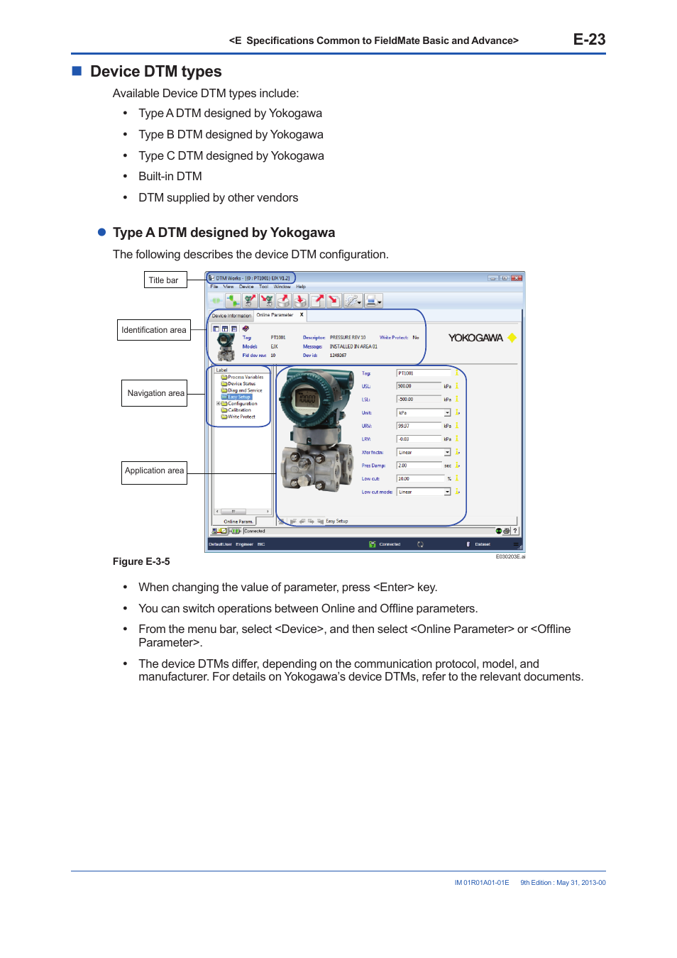 E-23, Device dtm types, Type a dtm designed by yokogawa | Yokogawa FieldMate User Manual | Page 73 / 384