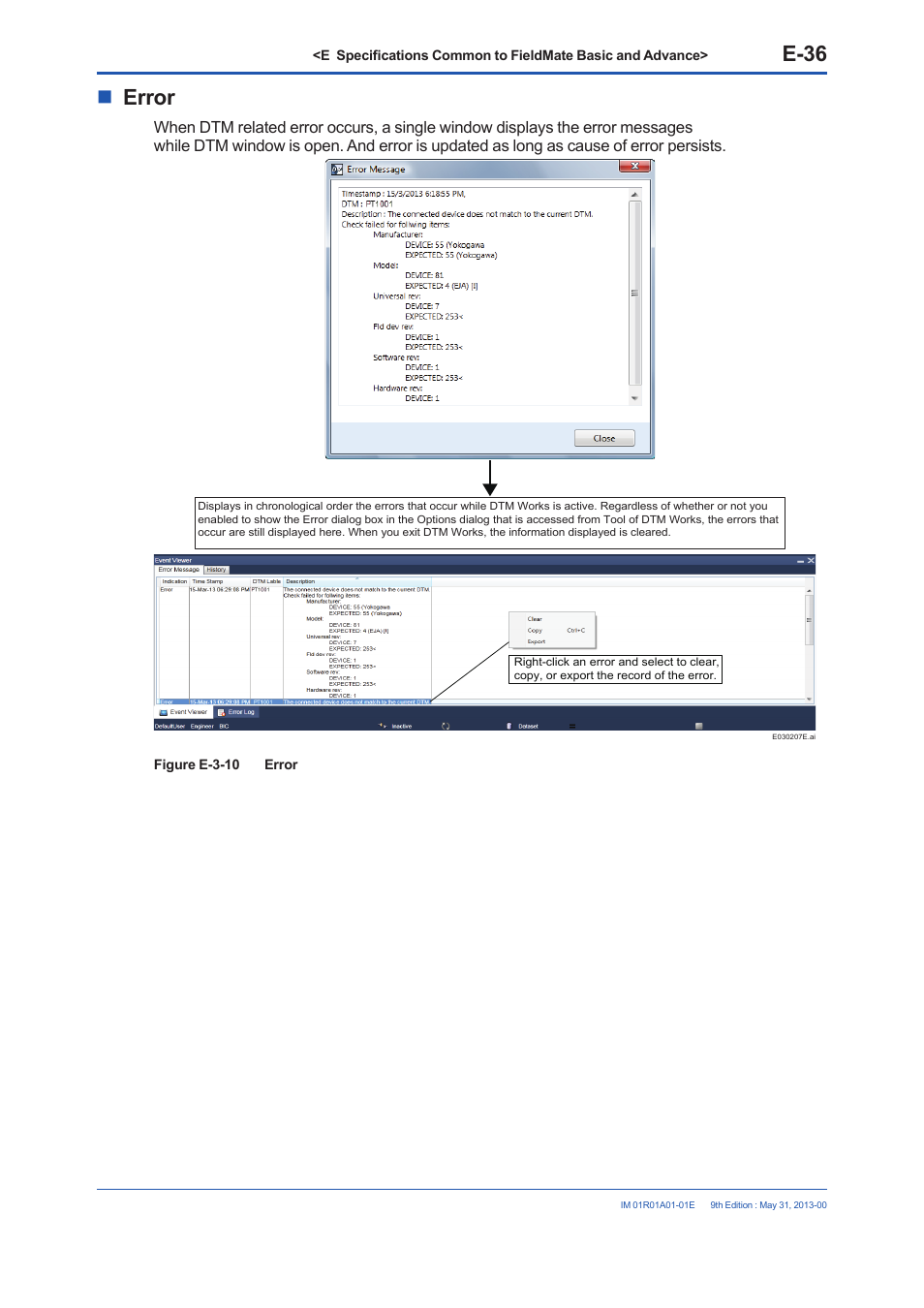 E-36, Error | Yokogawa FieldMate User Manual | Page 86 / 384