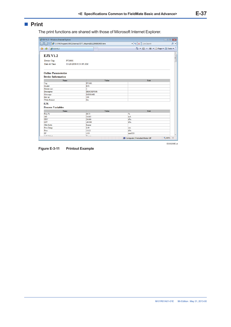 E-37, Print | Yokogawa FieldMate User Manual | Page 87 / 384