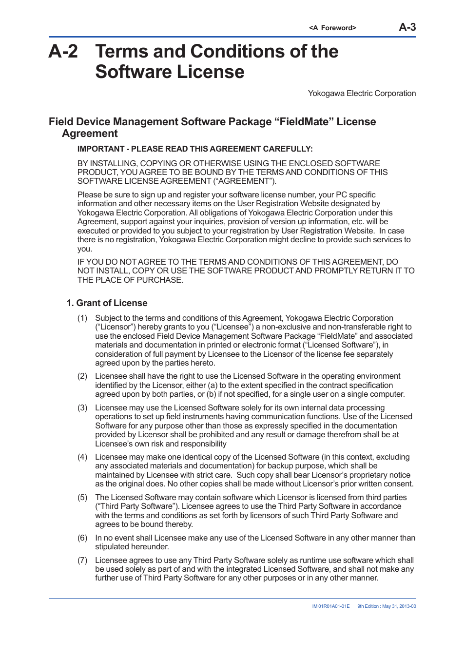 A-2 terms and conditions of the software license | Yokogawa FieldMate User Manual | Page 9 / 384