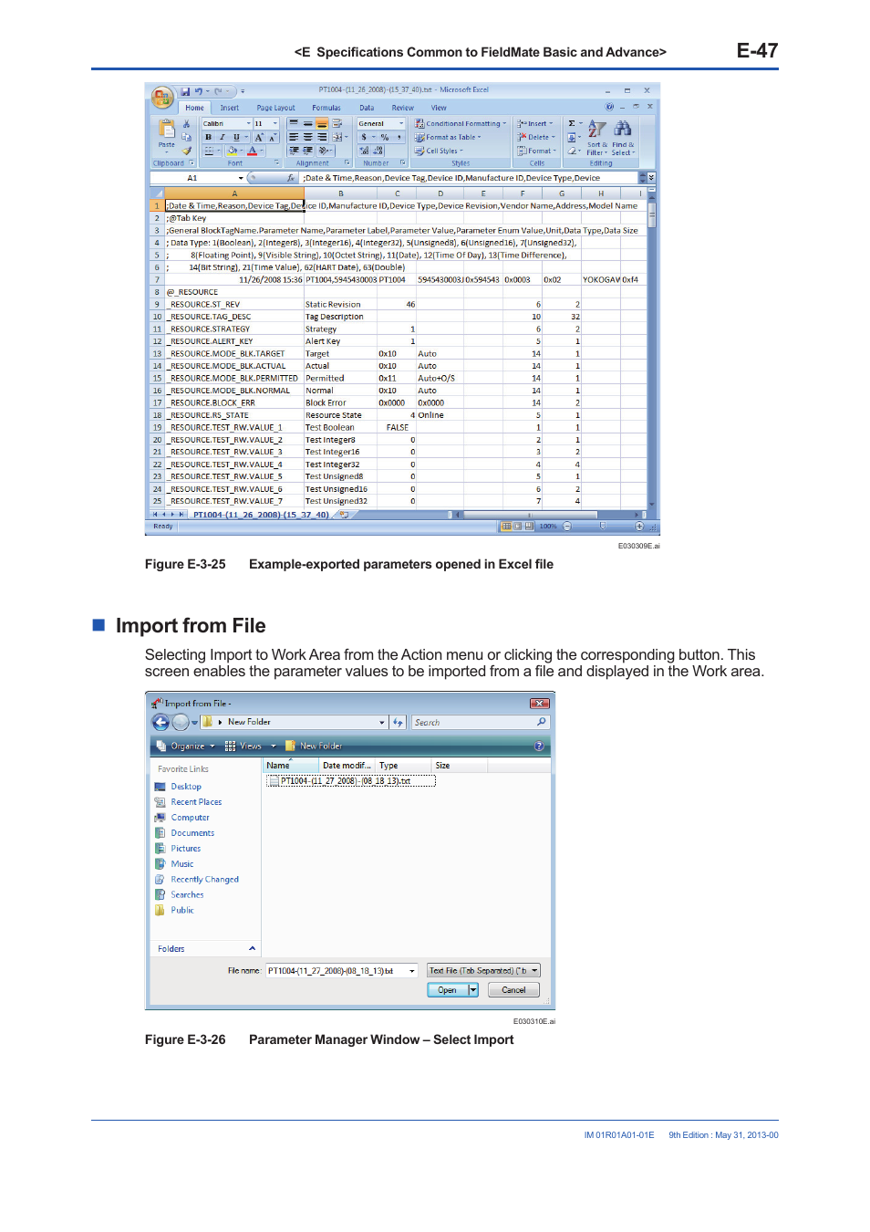 E-47, Import from file | Yokogawa FieldMate User Manual | Page 97 / 384