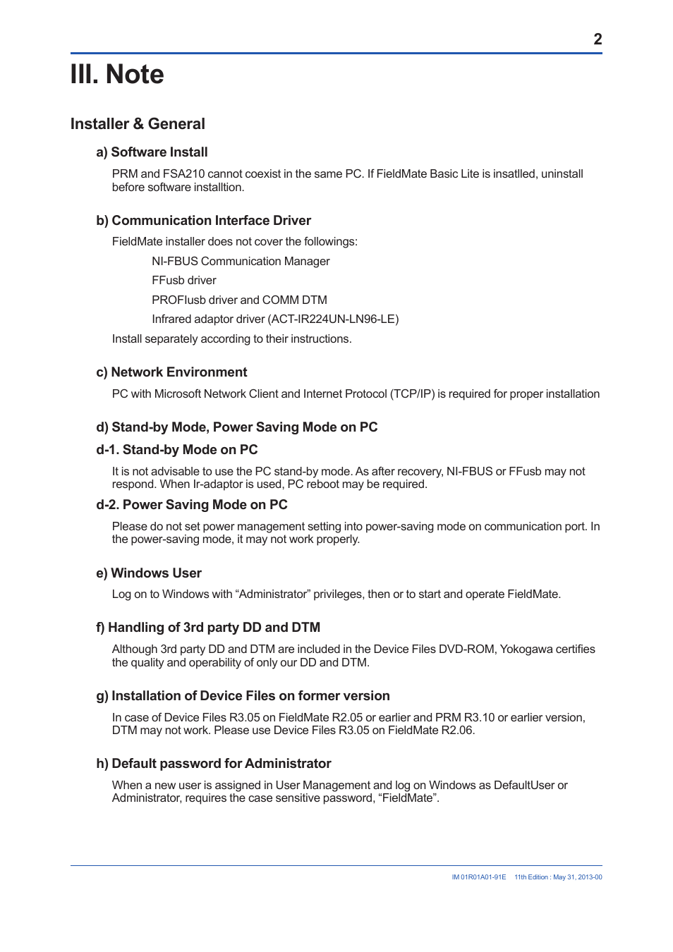 Installer & general | Yokogawa FieldMate User Manual | Page 3 / 15