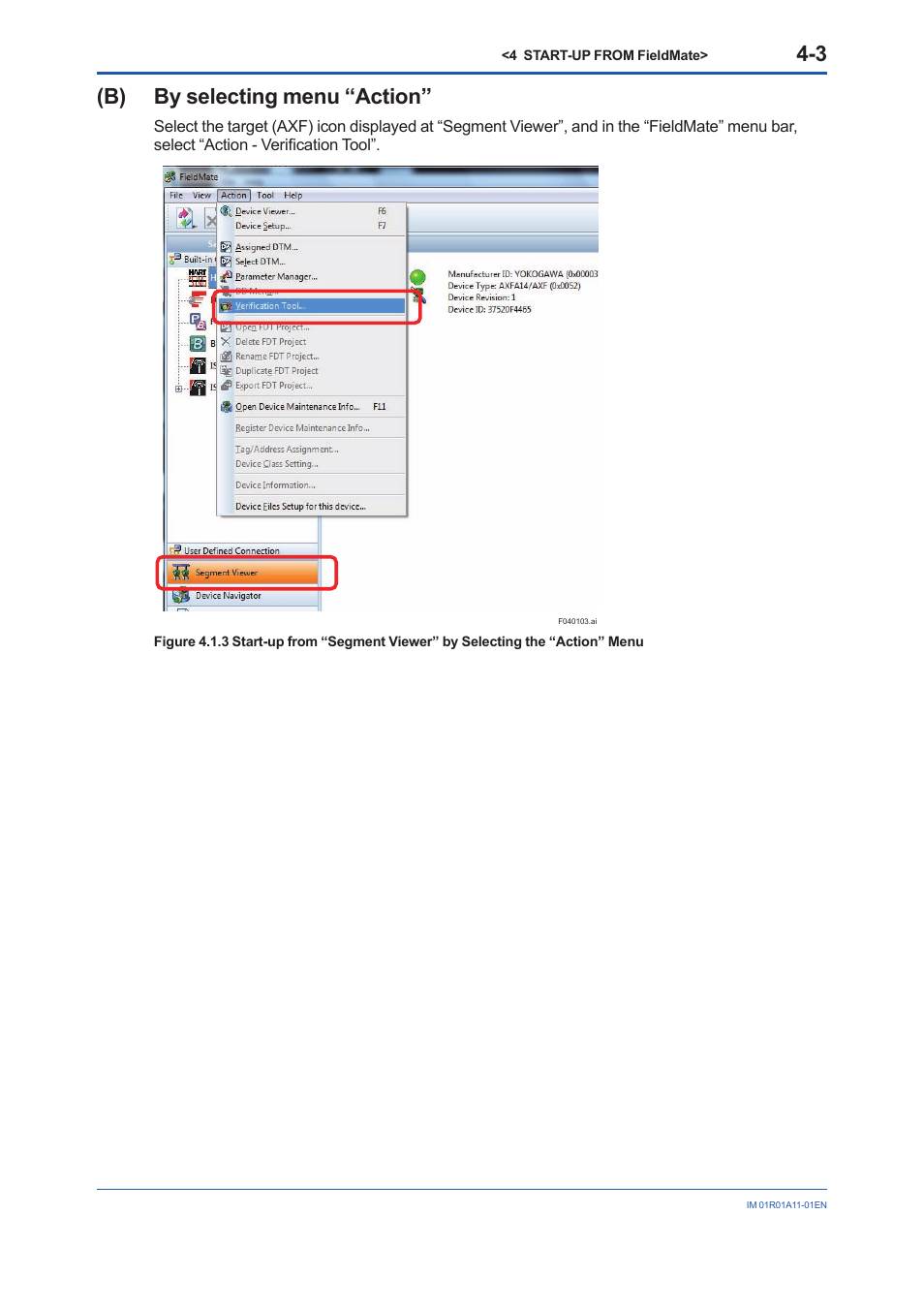 B) by selecting menu “action | Yokogawa FieldMate User Manual | Page 19 / 84