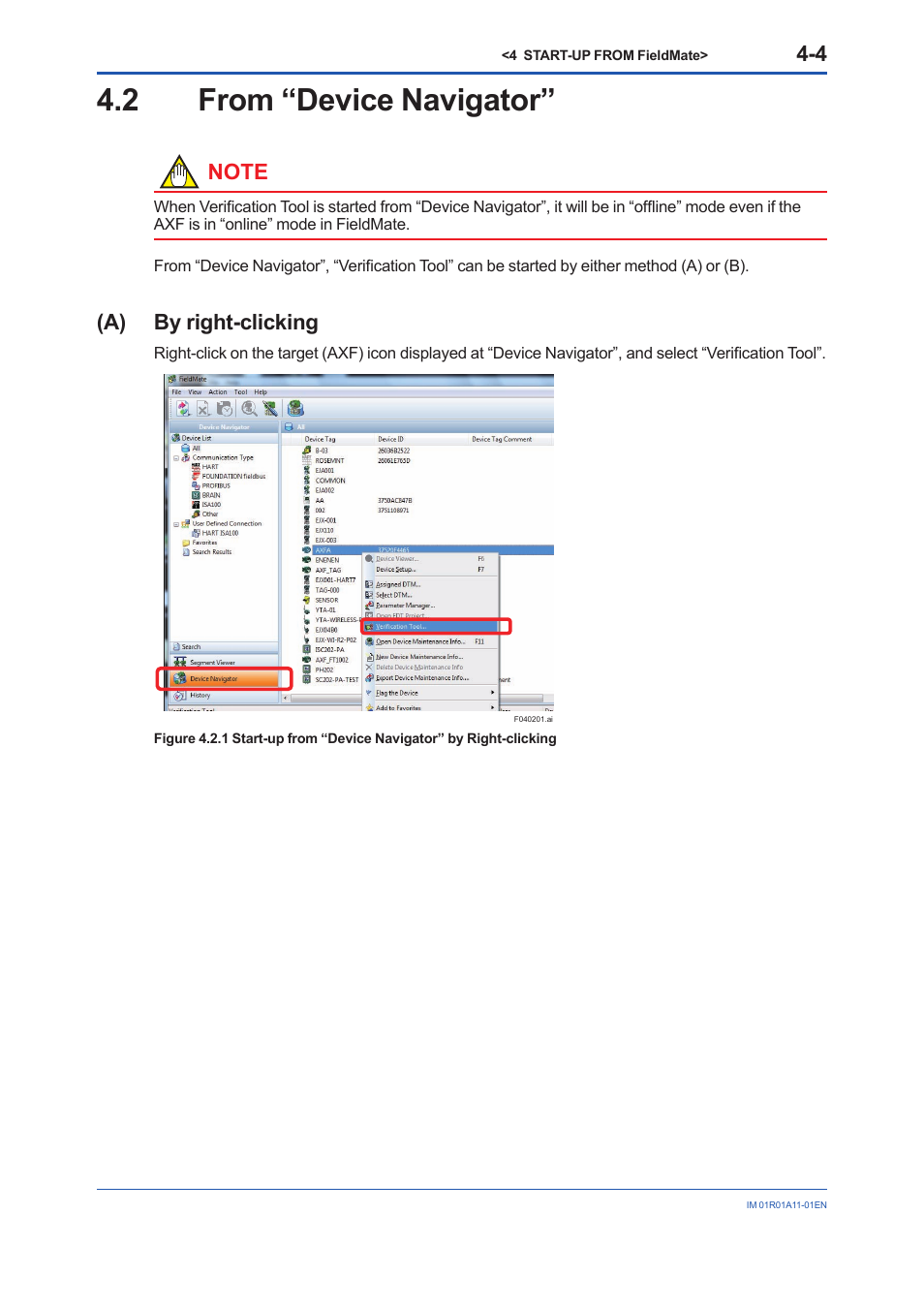 2 from “device navigator, From “device navigator” -4, A) by right-clicking | Yokogawa FieldMate User Manual | Page 20 / 84