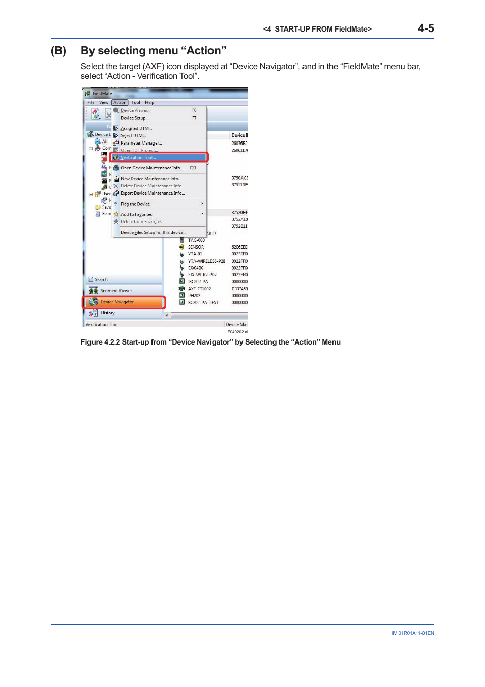 B) by selecting menu “action | Yokogawa FieldMate User Manual | Page 21 / 84