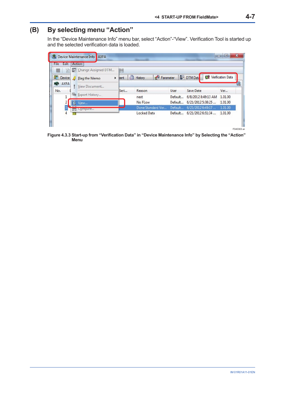 B) by selecting menu “action | Yokogawa FieldMate User Manual | Page 23 / 84