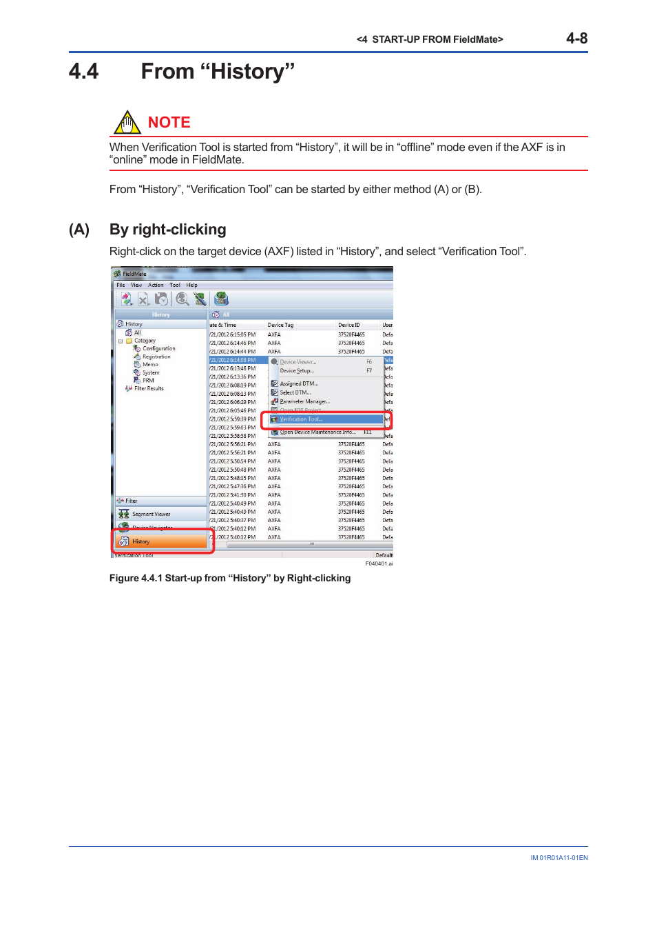 4 from “history, From “history” -8, A) by right-clicking | Yokogawa FieldMate User Manual | Page 24 / 84