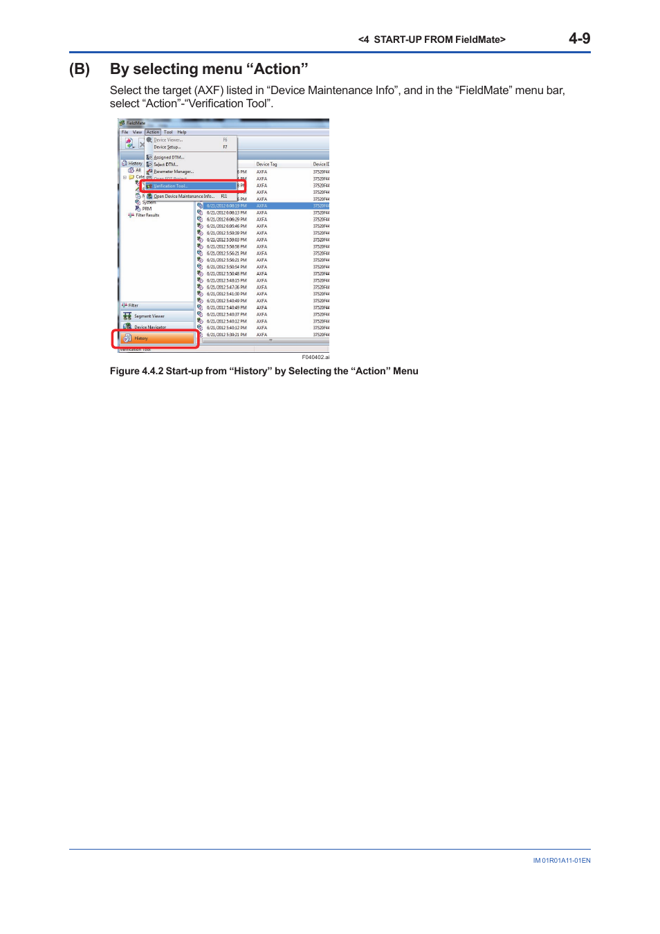 B) by selecting menu “action | Yokogawa FieldMate User Manual | Page 25 / 84