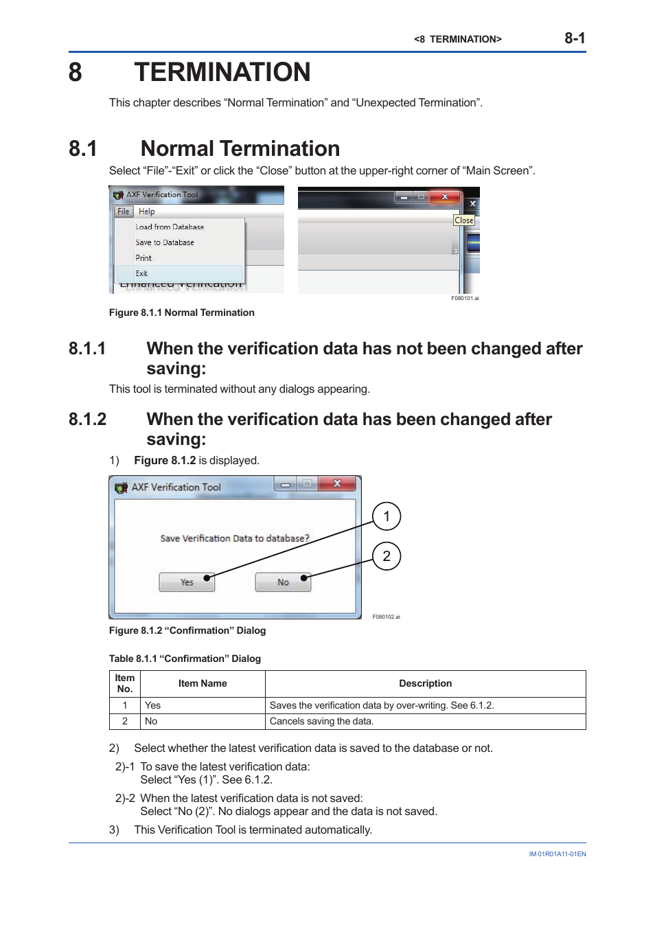 8 termination, 1 normal termination, Termination -1 | Normal termination -1 8.1.1, 8termination | Yokogawa FieldMate User Manual | Page 77 / 84