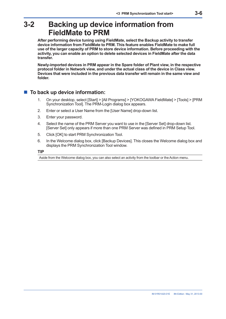 To back up device information, To back up device information: -6 | Yokogawa FieldMate User Manual | Page 15 / 31