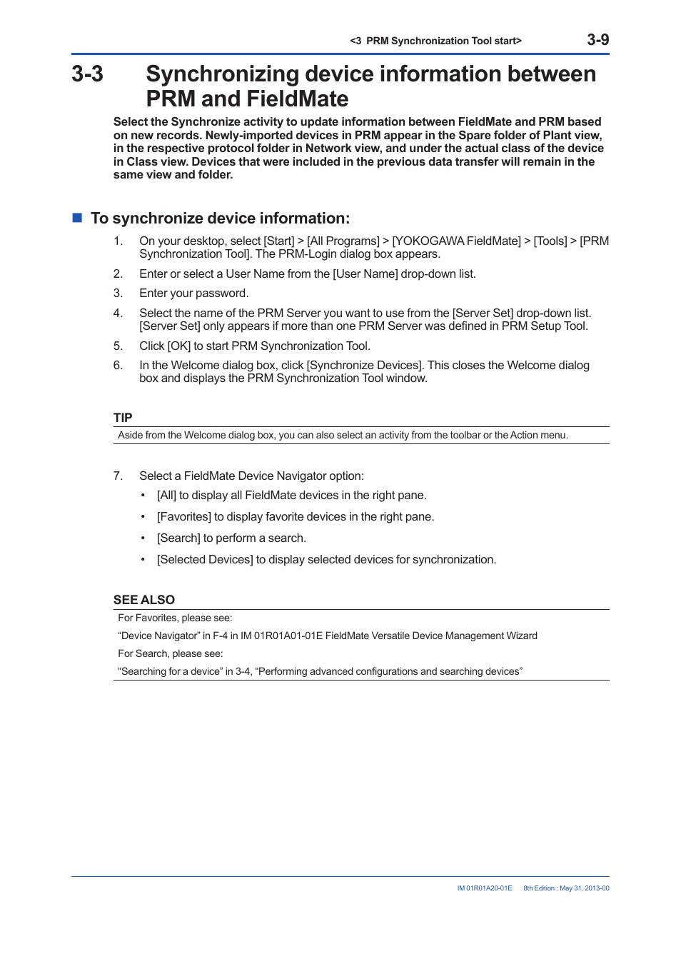 To synchronize device information, To synchronize device information: -9 | Yokogawa FieldMate User Manual | Page 18 / 31