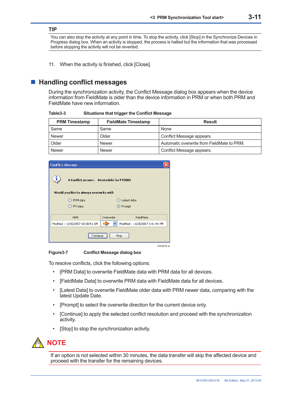 Handling conflict messages, Handling conflict messages -11 | Yokogawa FieldMate User Manual | Page 20 / 31