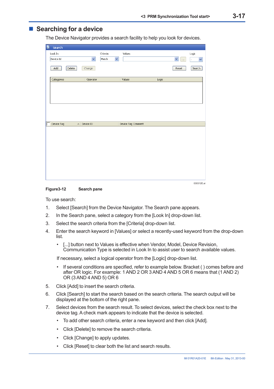 Searching for a device, Searching for a device -17 | Yokogawa FieldMate User Manual | Page 26 / 31