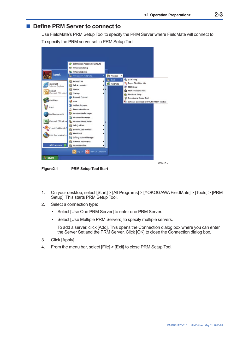 Define prm server to connect to, Define prm server to connect to -3 | Yokogawa FieldMate User Manual | Page 9 / 31