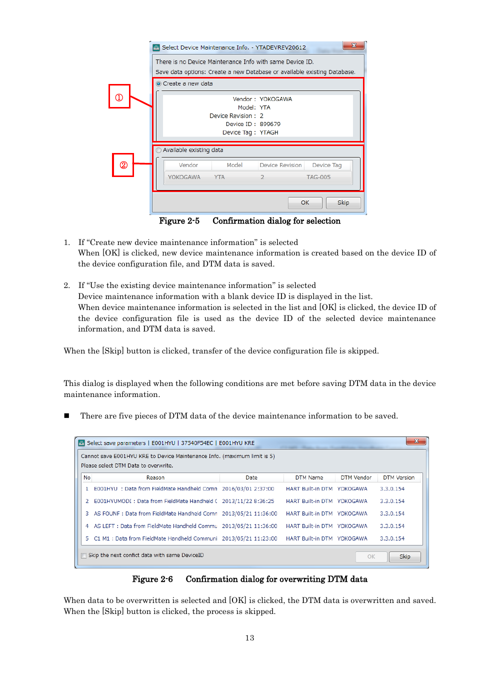 Confirmation dialog for overwriting data | Yokogawa HART Communicator YHC5150X User Manual | Page 13 / 19
