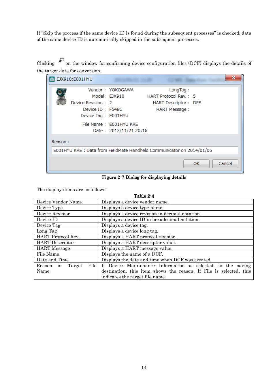 Dialog for displaying details | Yokogawa HART Communicator YHC5150X User Manual | Page 14 / 19