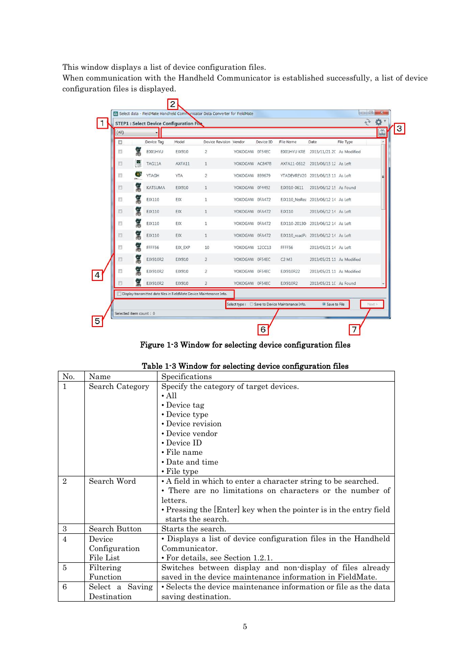 Window for selecting device configuration files | Yokogawa HART Communicator YHC5150X User Manual | Page 5 / 19