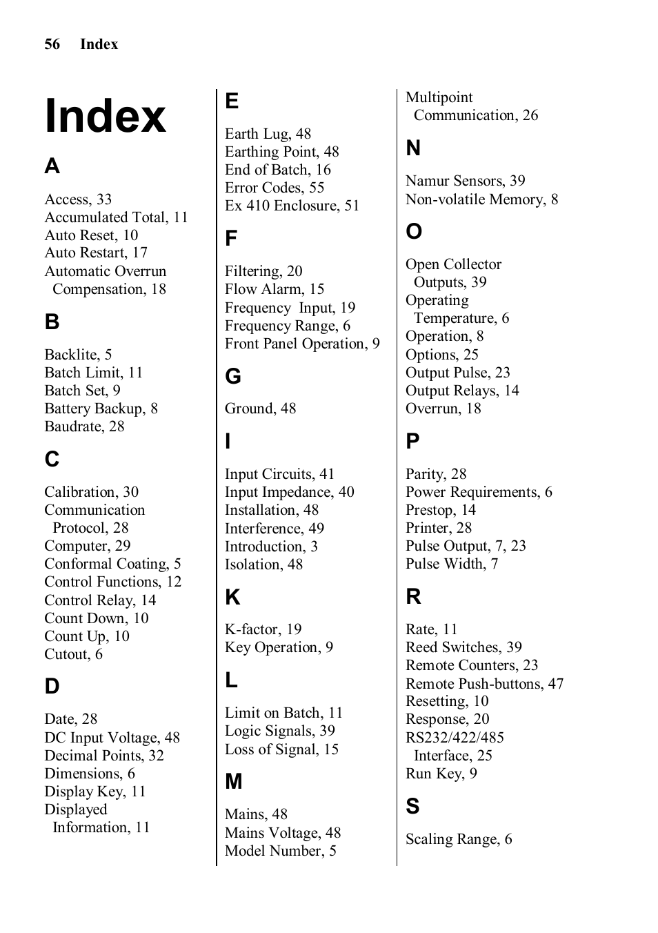 Index | Yokogawa 414 Batch Controller User Manual | Page 58 / 59