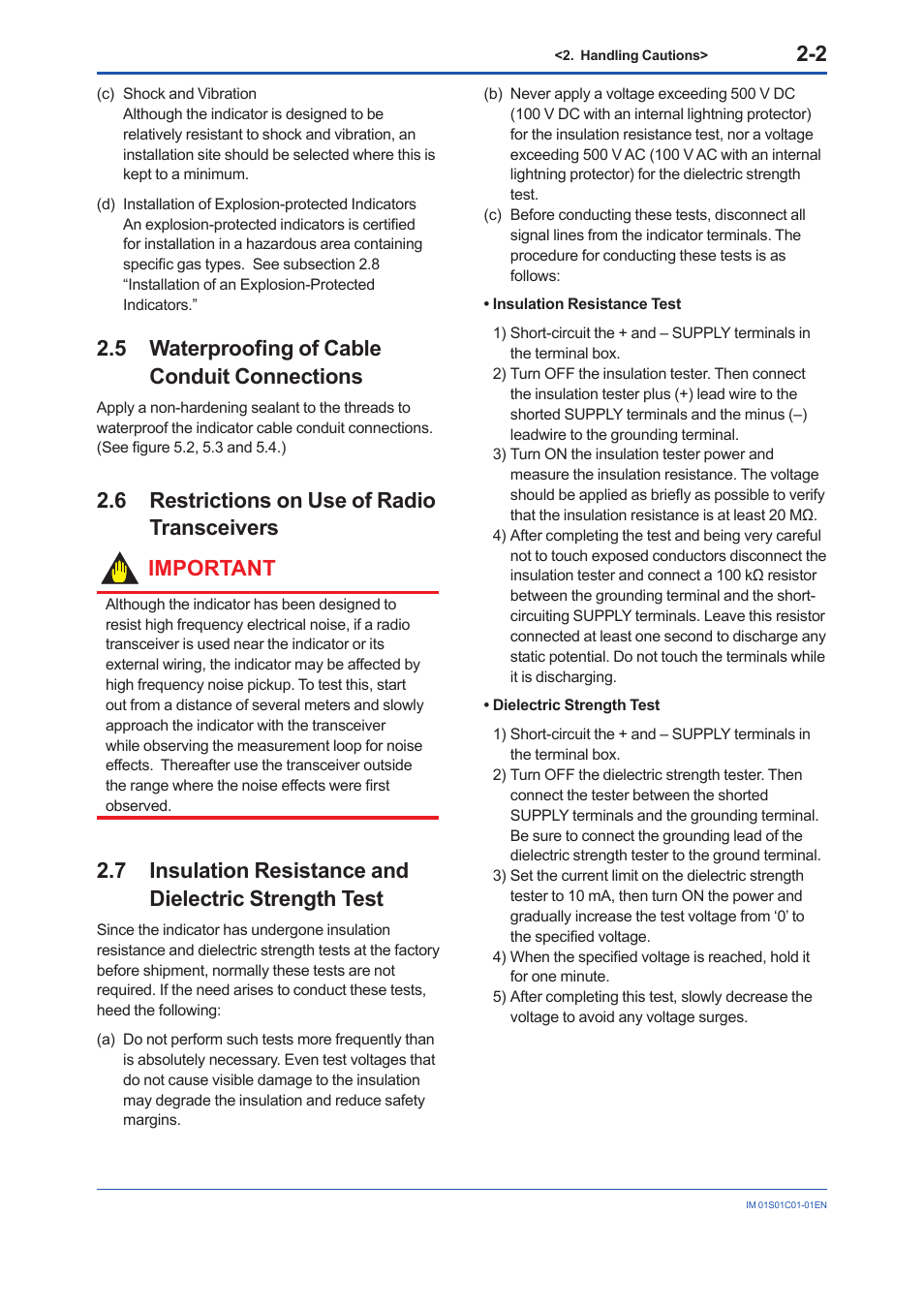 5 waterproofing of cable conduit connections, 6 restrictions on use of radio transceivers, Waterproofing of cable conduit connections -2 | Restrictions on use of radio transceivers -2 | Yokogawa FVX110 User Manual | Page 12 / 164