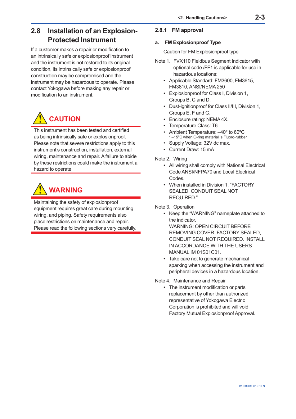 1 fm approval, Fm approval -3, Caution | Warning | Yokogawa FVX110 User Manual | Page 13 / 164