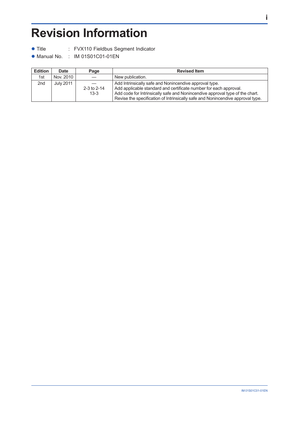 Revision information | Yokogawa FVX110 User Manual | Page 164 / 164