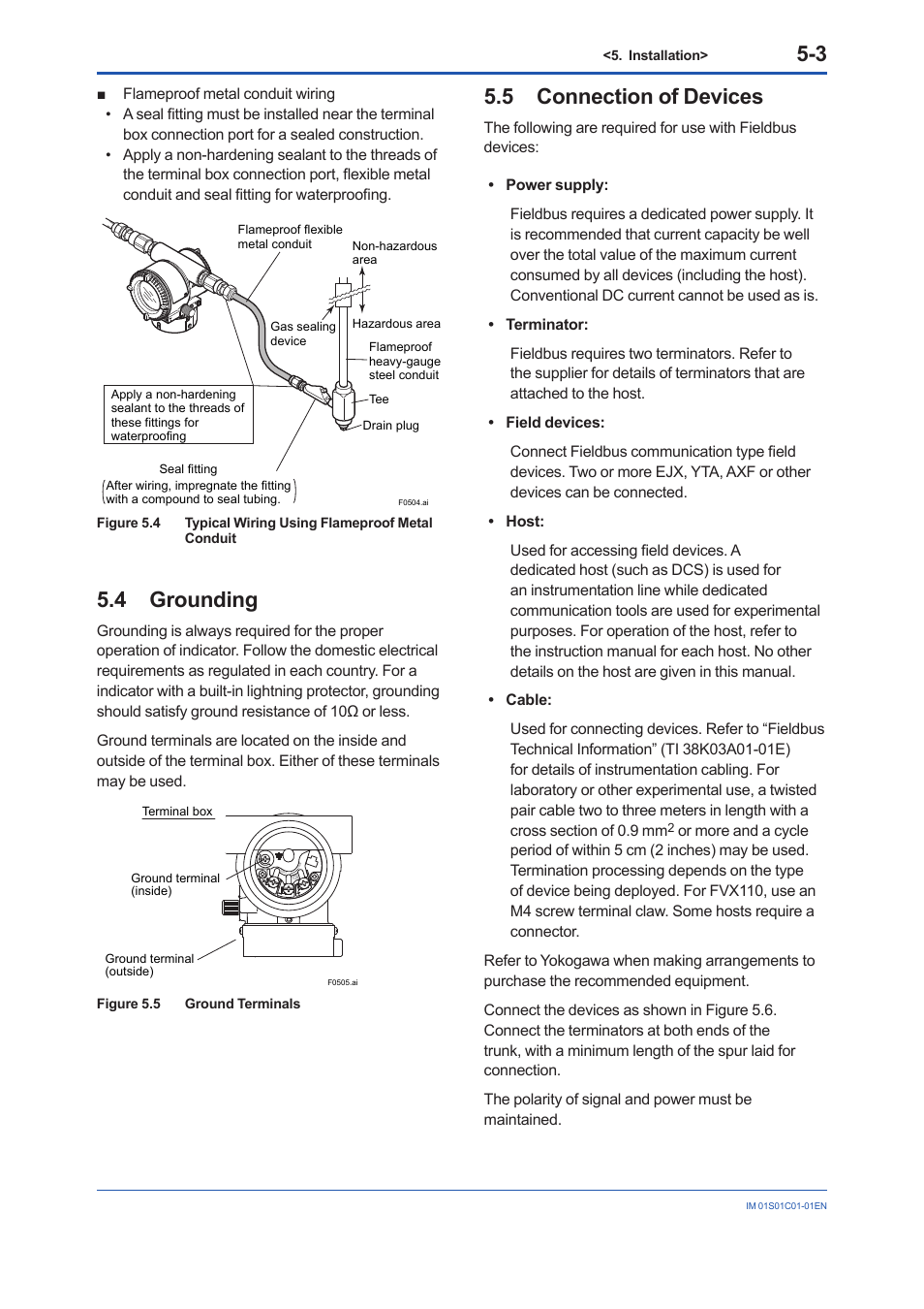 4 grounding, 5 connection of devices, Grounding -3 | Connection of devices -3 | Yokogawa FVX110 User Manual | Page 30 / 164