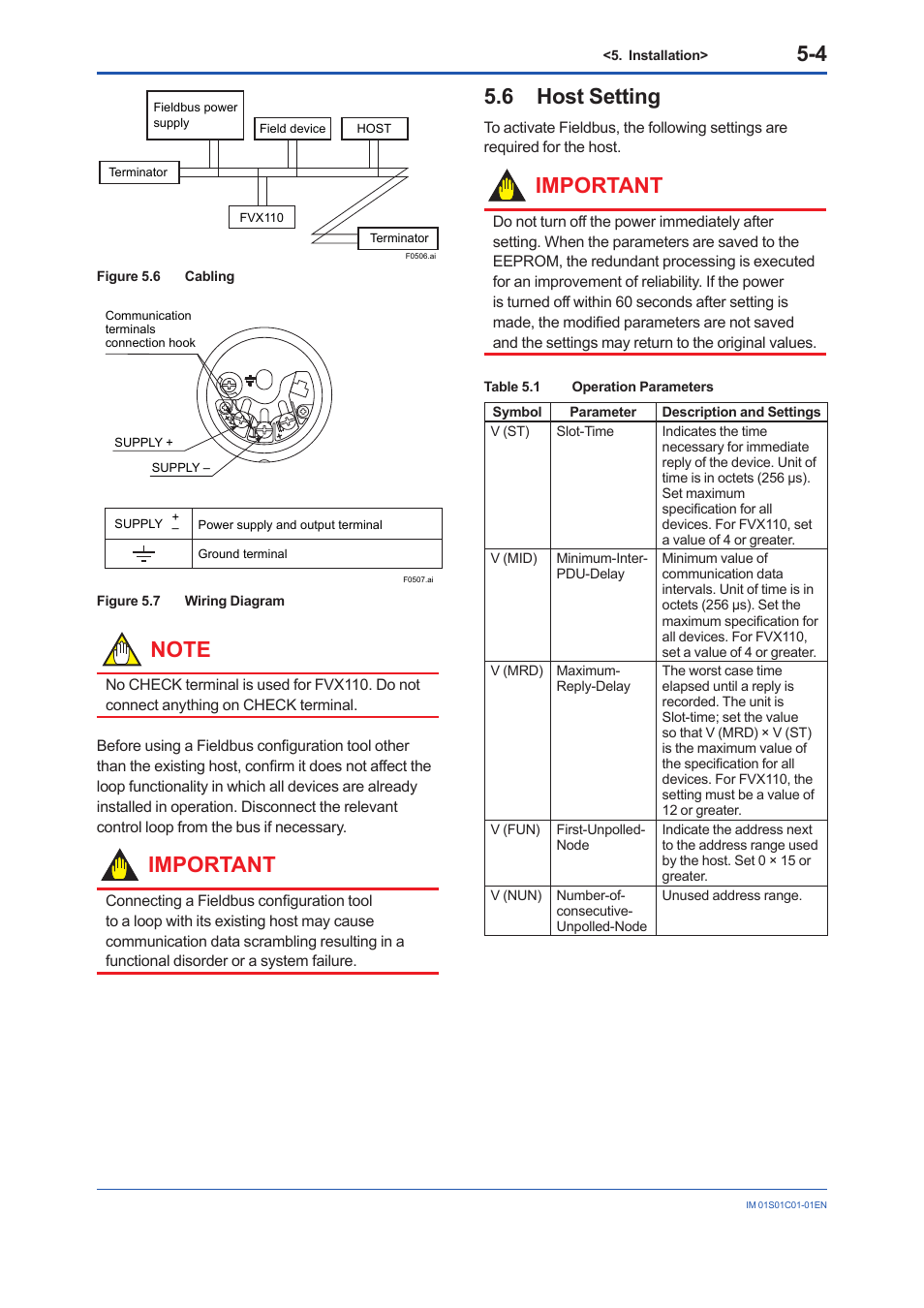 6 host setting, Host setting -4, Important | Yokogawa FVX110 User Manual | Page 31 / 164