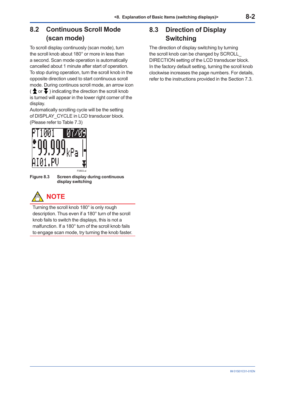 2 continuous scroll mode (scan mode), 3 direction of display switching, Continuous scroll mode (scan mode) -2 | Direction of display switching -2 | Yokogawa FVX110 User Manual | Page 63 / 164