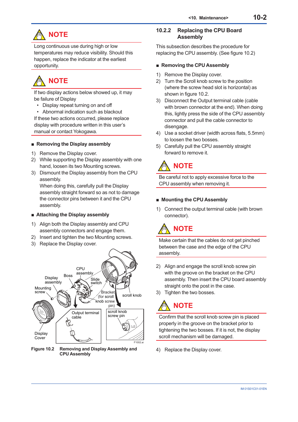 2 replacing the cpu board assembly, Replacing the cpu board assembly -2 | Yokogawa FVX110 User Manual | Page 70 / 164