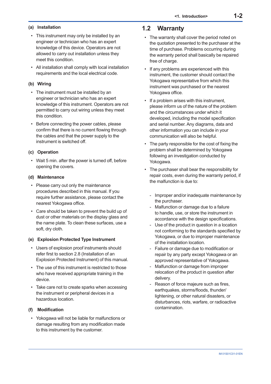 2 warranty, Warranty -2 | Yokogawa FVX110 User Manual | Page 9 / 164