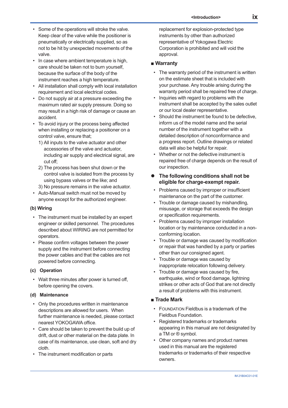 Warranty, Trade mark | Yokogawa YVP110 User Manual | Page 10 / 161