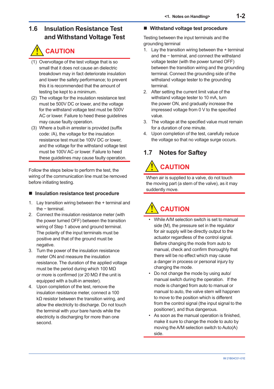 7 notes for saftey, Notes for saftey -2, Caution | Yokogawa YVP110 User Manual | Page 13 / 161