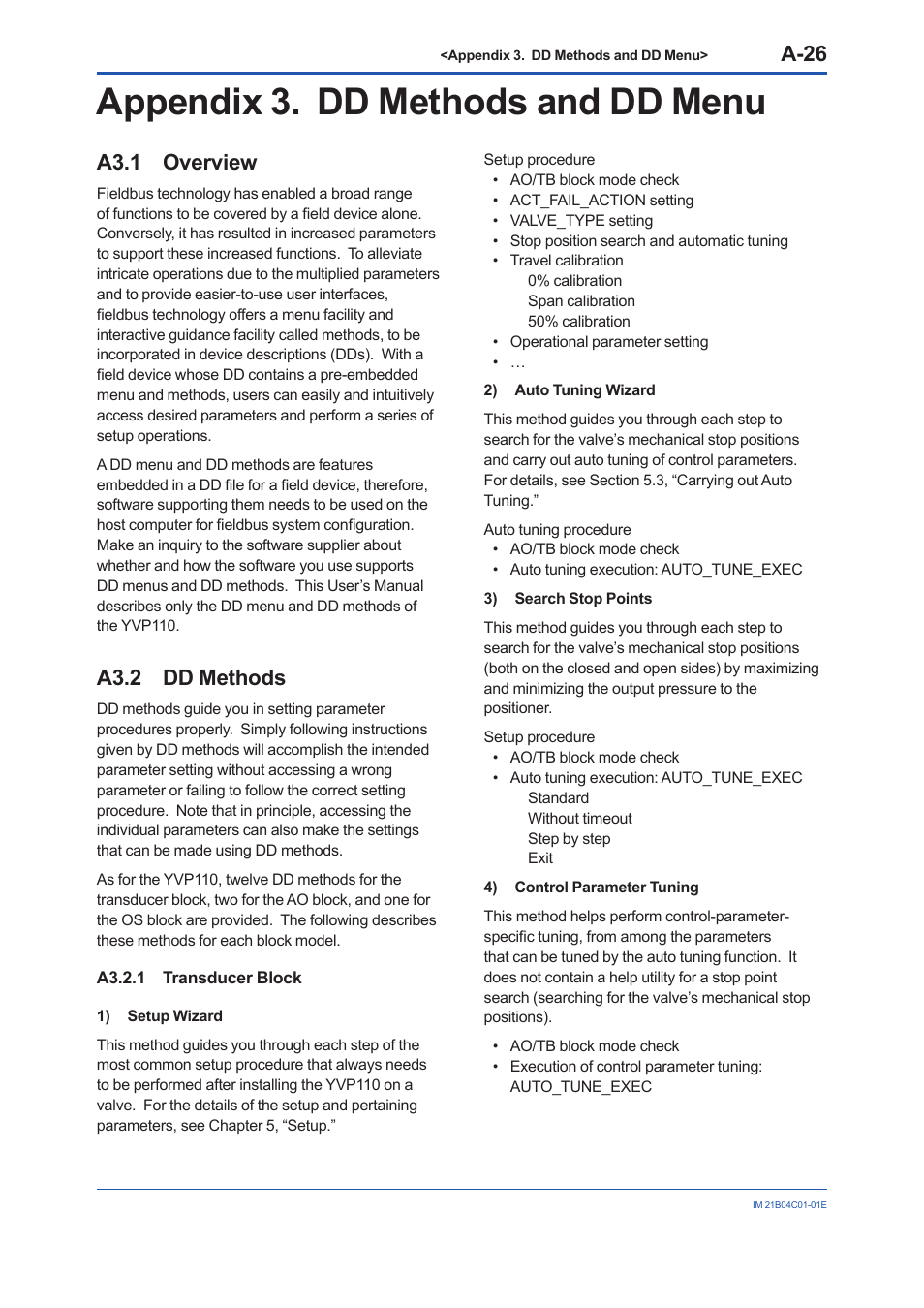 Appendix 3. dd methods and dd menu, A3.1 overview, A3.2 dd methods | A3.2.1 transducer block, A3.1, A3.2, A-26 | Yokogawa YVP110 User Manual | Page 137 / 161