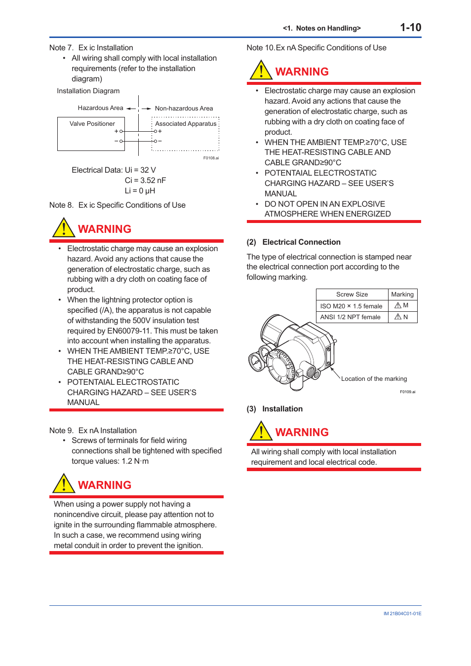 Warning | Yokogawa YVP110 User Manual | Page 21 / 161