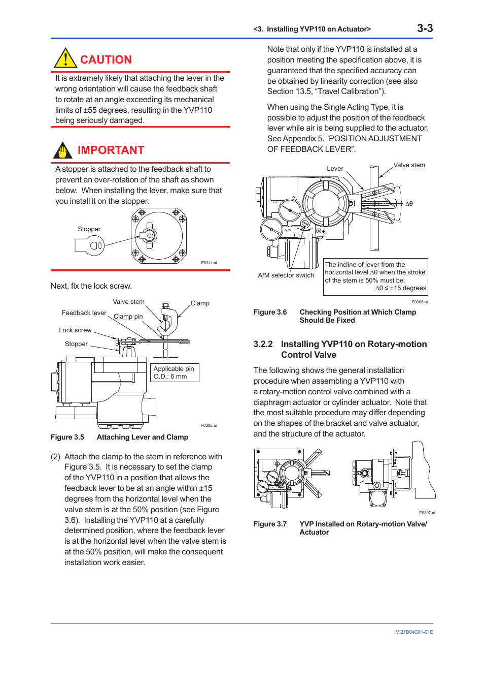 2 installing yvp110 on rotary-motion control valve, Caution, Important | Yokogawa YVP110 User Manual | Page 27 / 161