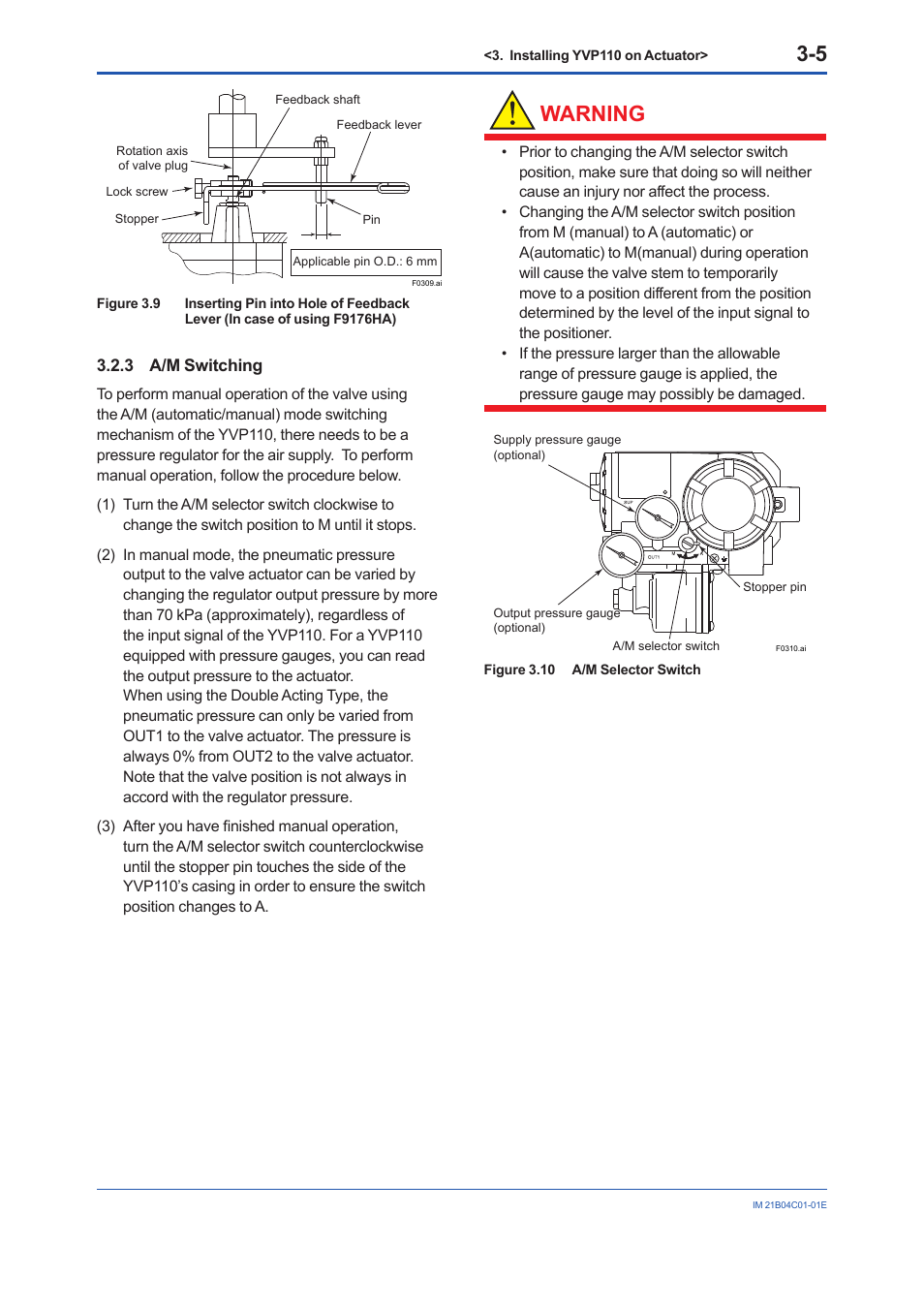 3 a/m switching, A/m switching -5, Warning | Yokogawa YVP110 User Manual | Page 29 / 161