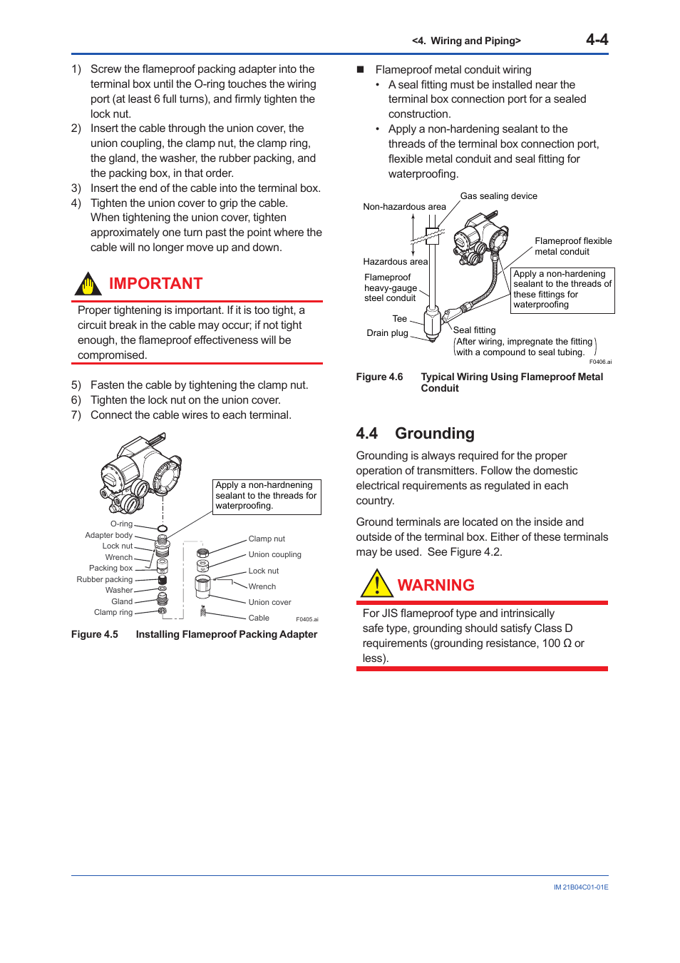 4 grounding, Grounding -4, Important | Warning | Yokogawa YVP110 User Manual | Page 33 / 161