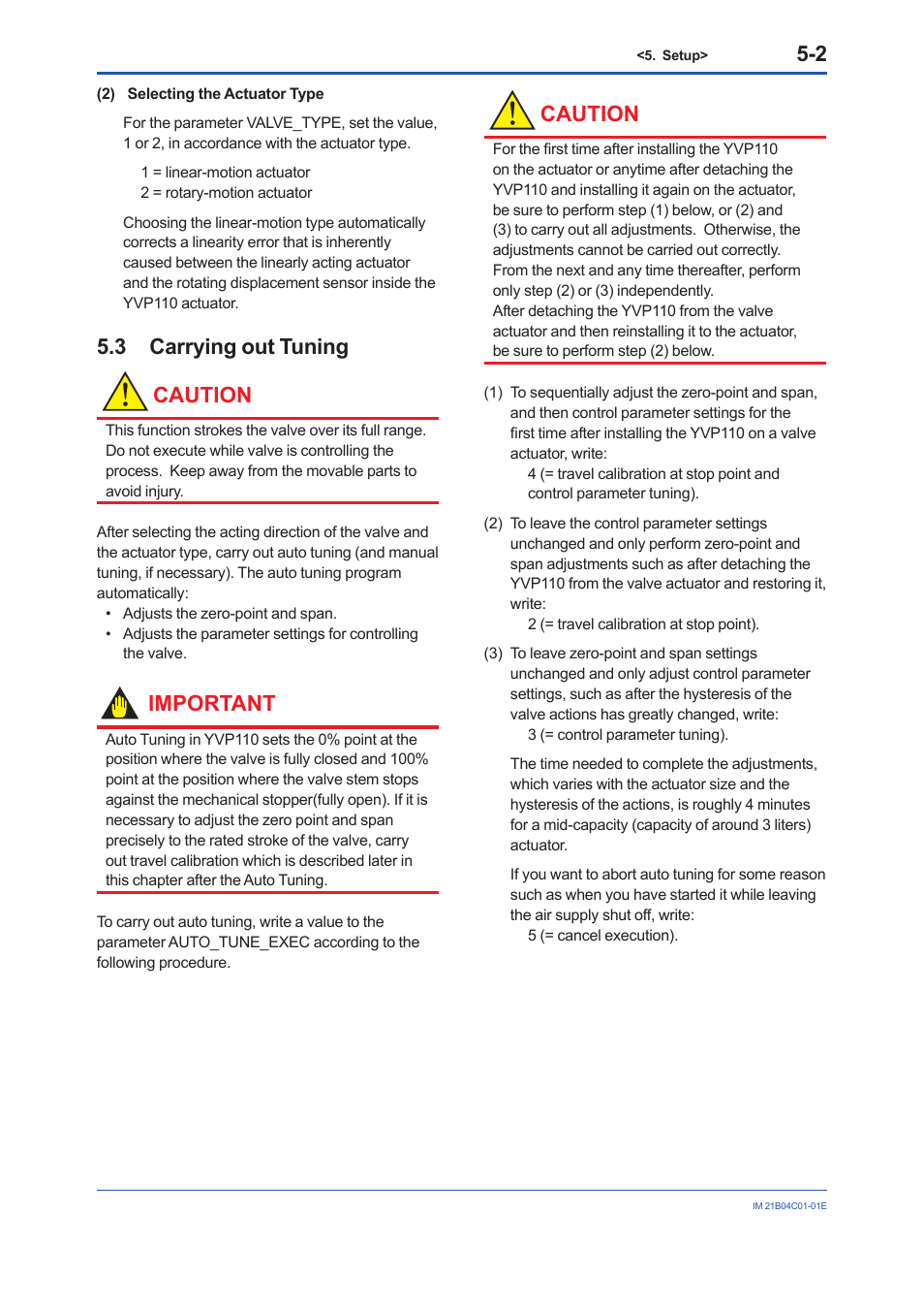 3 carrying out tuning, Carrying out tuning -2, 3 carrying out tuning caution | Important, Caution | Yokogawa YVP110 User Manual | Page 35 / 161