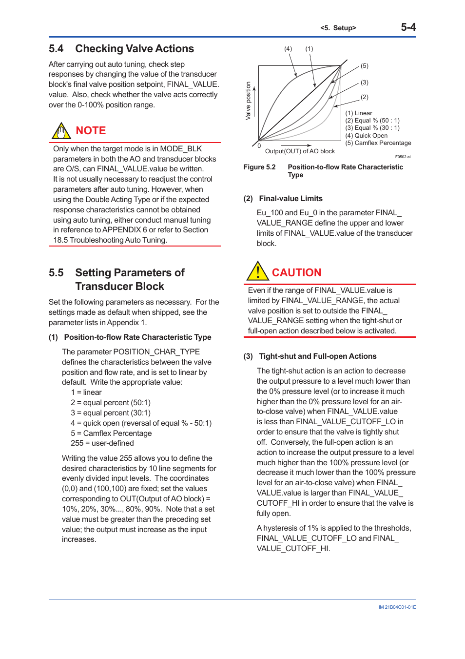 4 checking valve actions, 5 setting parameters of transducer block, Checking valve actions -4 | Setting parameters of transducer block -4, Caution | Yokogawa YVP110 User Manual | Page 37 / 161