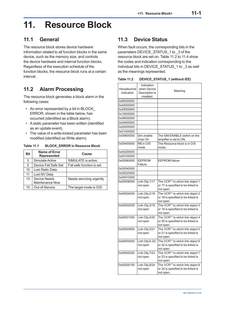 Resource block, 1 general, 2 alarm processing | 3 device status, Resource block -1, General -1, Alarm processing -1, Device status -1 | Yokogawa YVP110 User Manual | Page 66 / 161