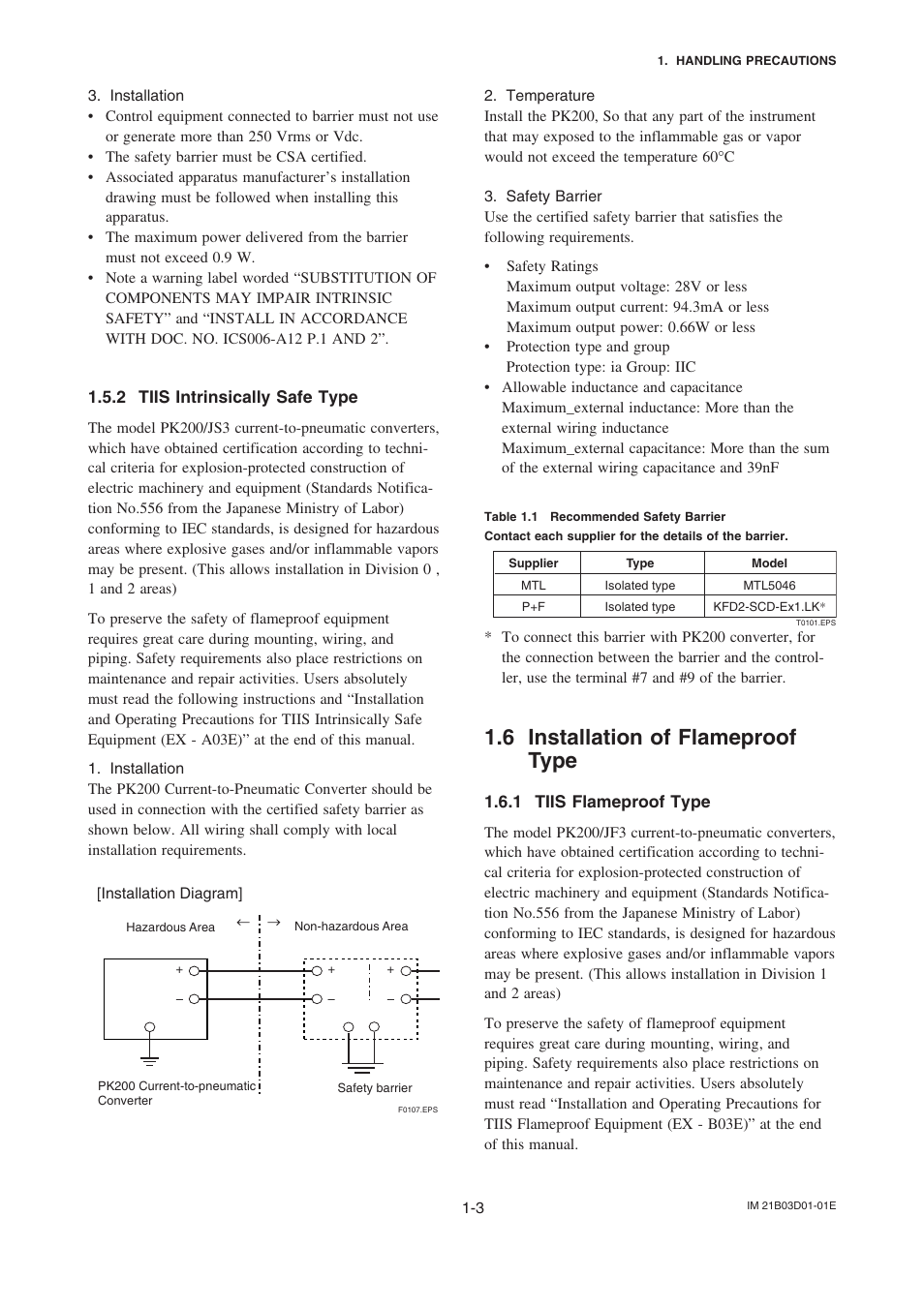 2 tiis intrinsically safe type, 6 installation of flameproof type, 1 tiis flameproof type | Tiis intrinsically safe type -3, Installation of flameproof type -3, Tiis flameproof type -3 | Yokogawa PK200 User Manual | Page 8 / 42