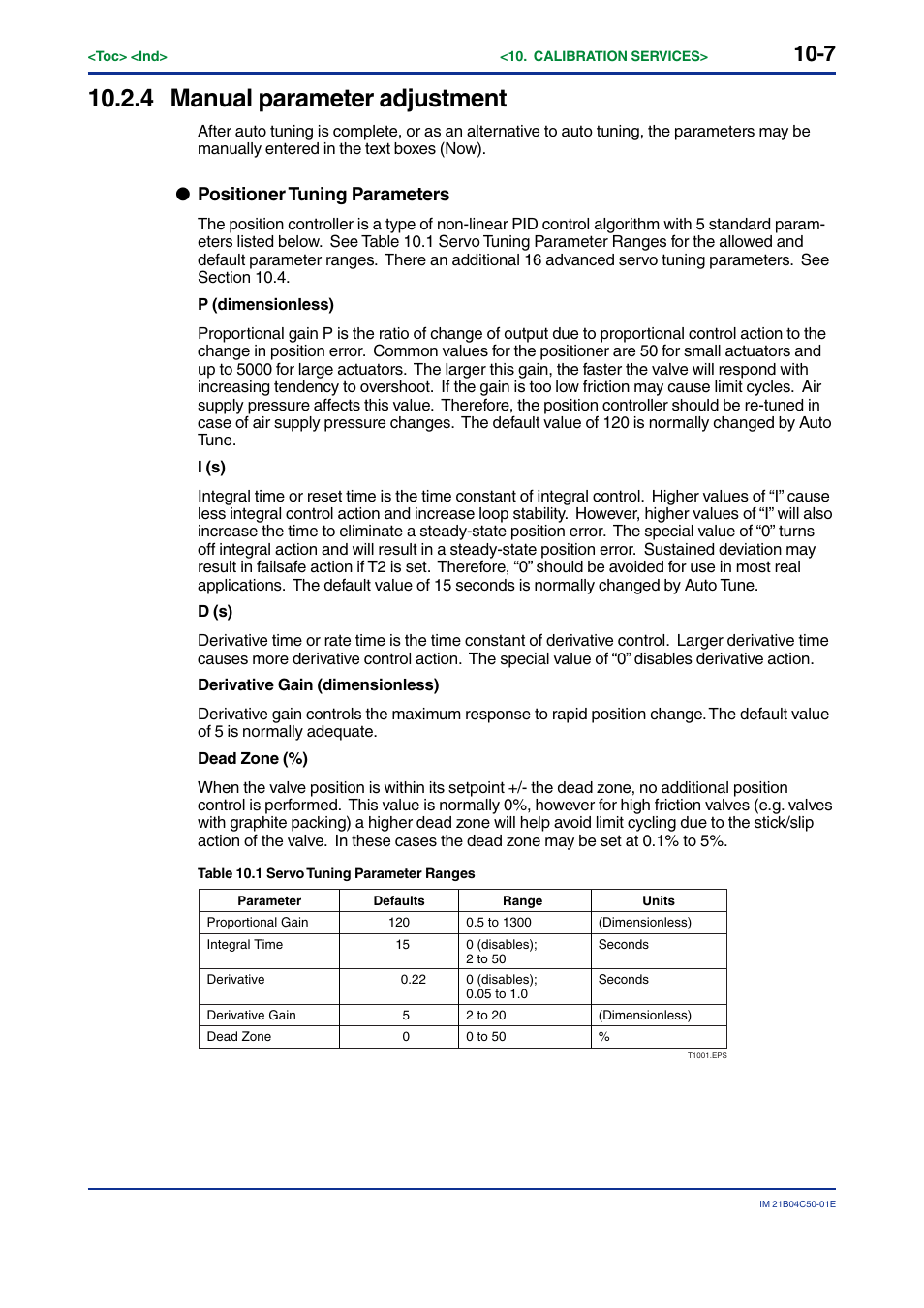 4 manual parameter adjustment, Manual parameter adjustment -7, Positioner tuning parameters | Yokogawa YVP20S User Manual | Page 105 / 177