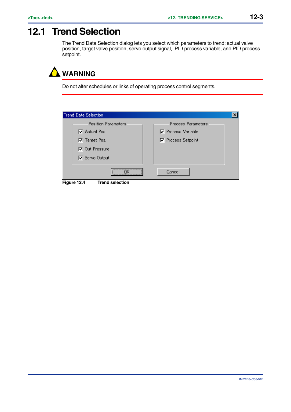 1 trend selection, Trend selection -3, Warning | Yokogawa YVP20S User Manual | Page 118 / 177