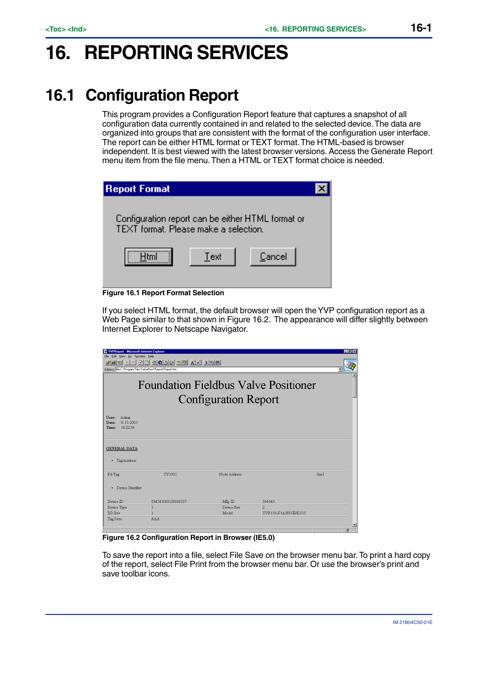 Reporting services, 1 configuration report, Reporting services -1 | Configuration report -1 | Yokogawa YVP20S User Manual | Page 159 / 177