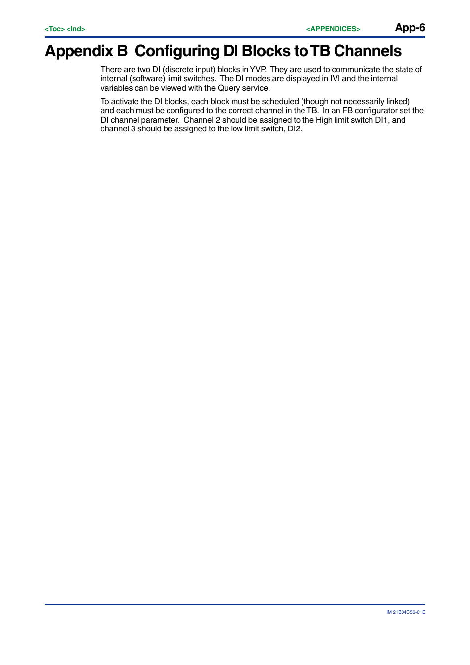 Appendix b configuring di blocks to tb channels, App-6 | Yokogawa YVP20S User Manual | Page 175 / 177