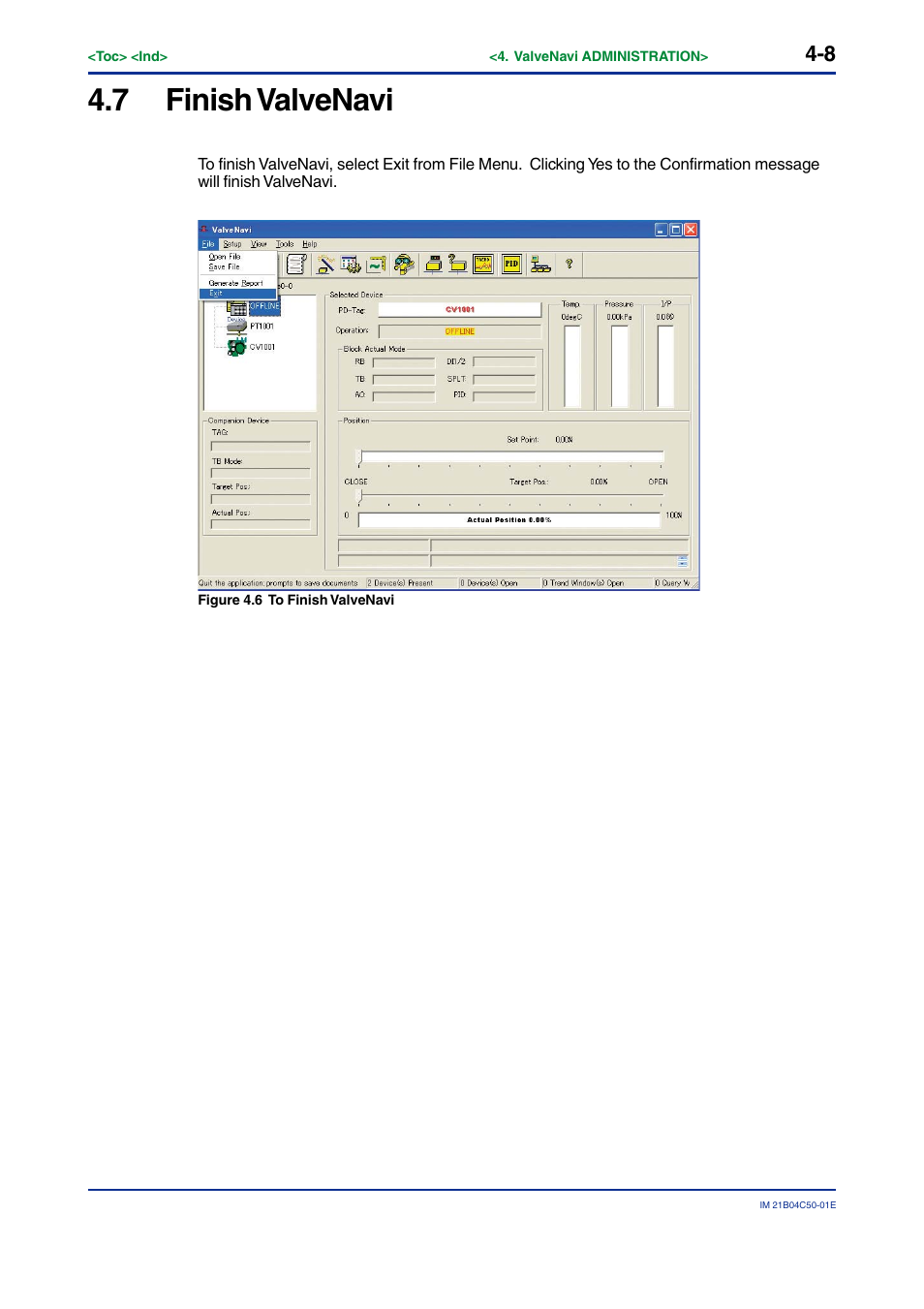 7 finish valvenavi, Finish valvenavi -8 | Yokogawa YVP20S User Manual | Page 29 / 177