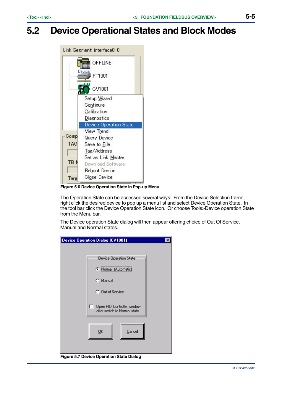 2 device operational states and block modes, Device operational states and block modes -5 | Yokogawa YVP20S User Manual | Page 34 / 177