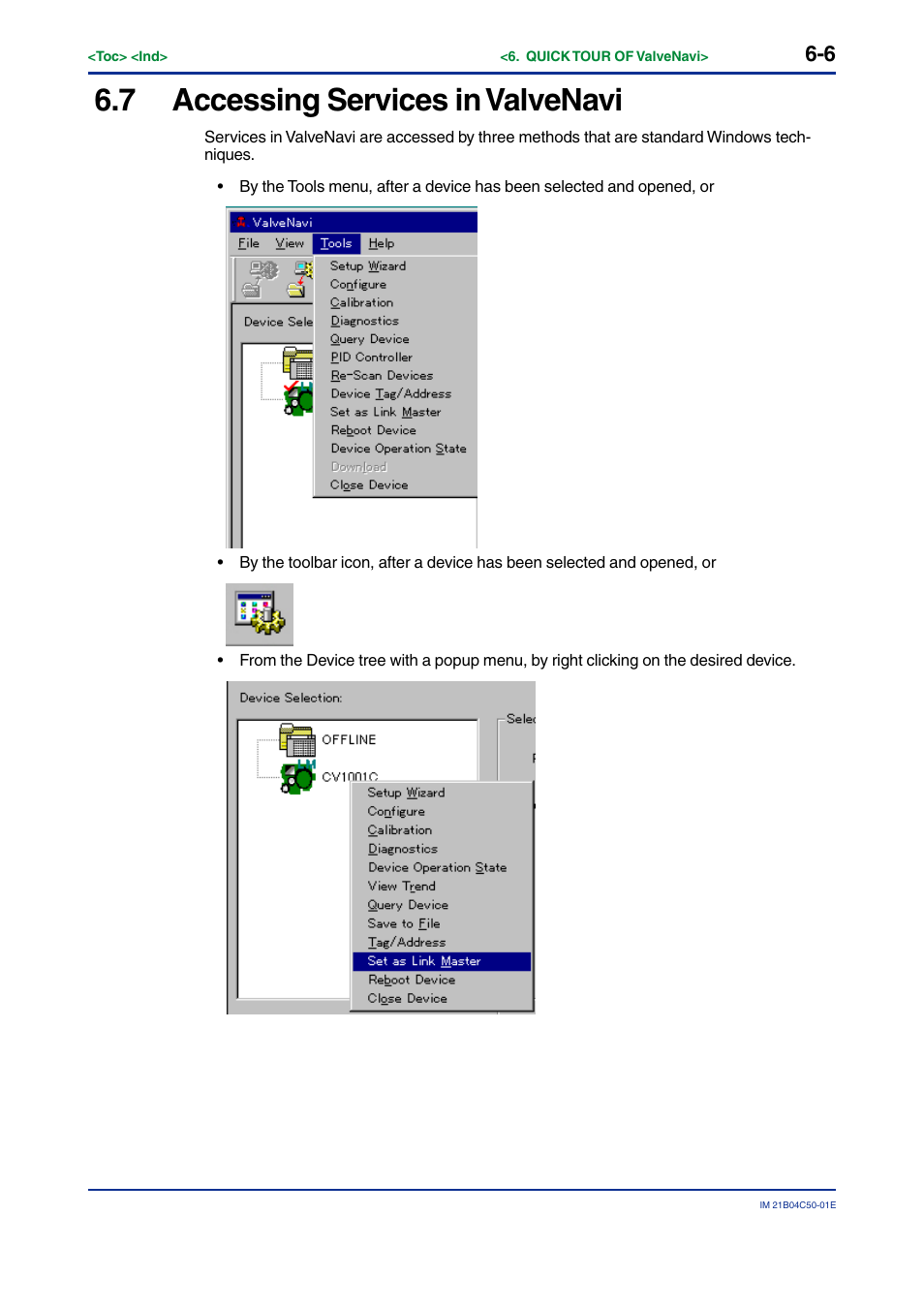 7 accessing services in valvenavi, Accessing services in valvenavi -6 | Yokogawa YVP20S User Manual | Page 47 / 177