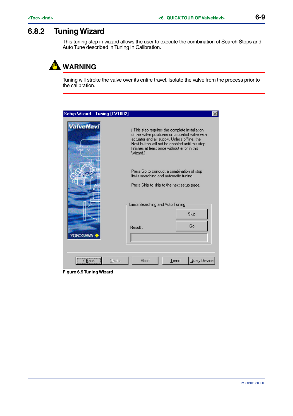 2 tuning wizard, Tuning wizard -9, Warning | Yokogawa YVP20S User Manual | Page 50 / 177