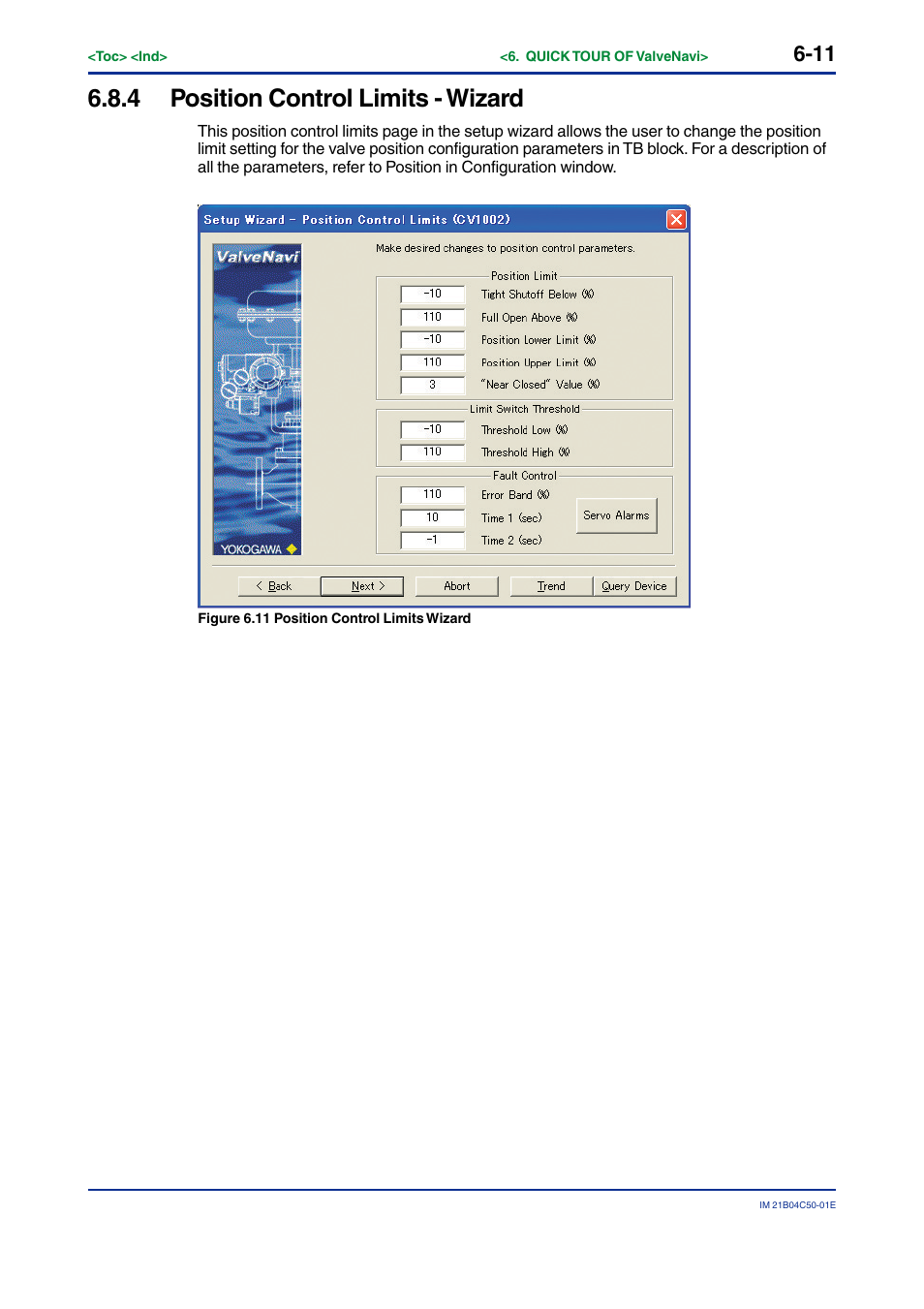 4 position control limits - wizard, Position control limits - wizard -11 | Yokogawa YVP20S User Manual | Page 52 / 177